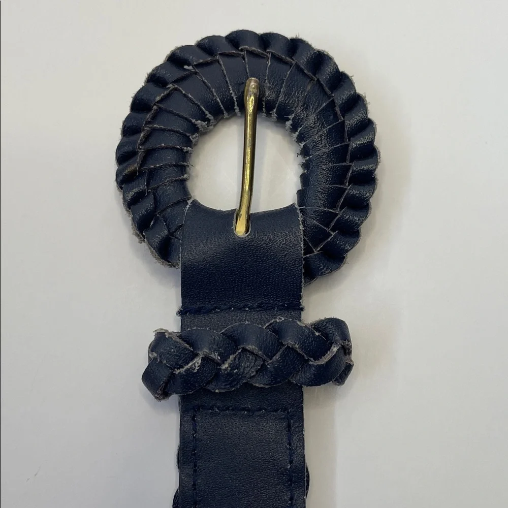 Vintage 1980’s Braided Leather Waist Belt - Navy. 36” - Picture 4 of 4